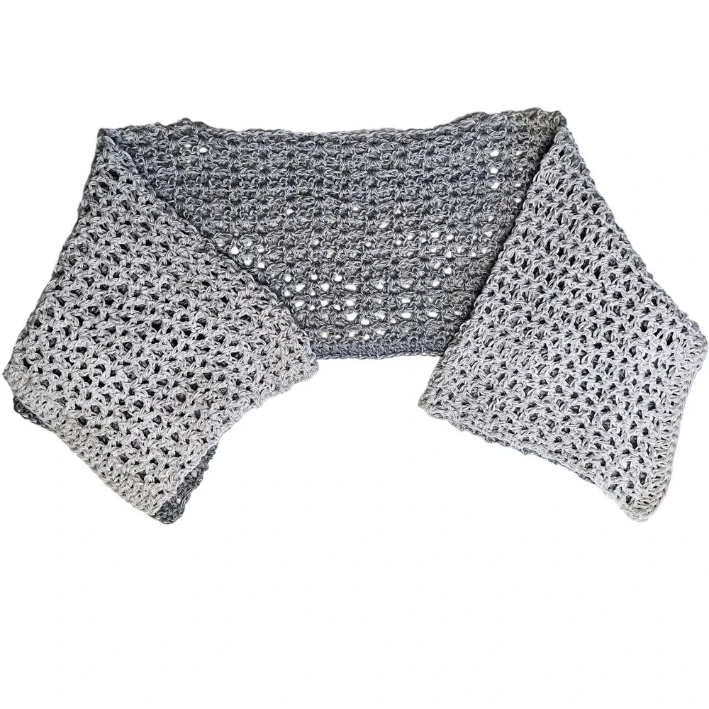 Handmade Crochet Shrug Gray Ombre Open Knit Festival Wrap Shawl